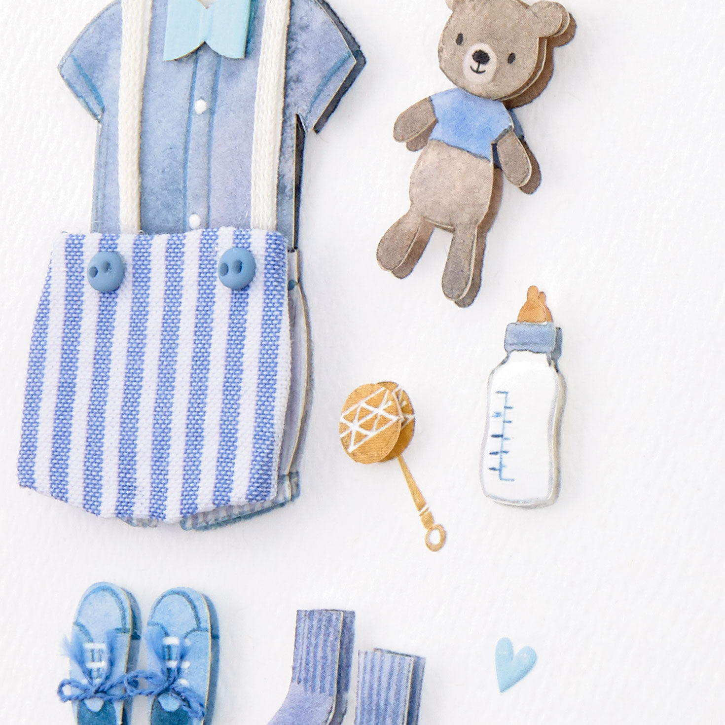 Blue Baby Boy Clothes and Bear Baby Shower Card Card Front Detail image number 4
