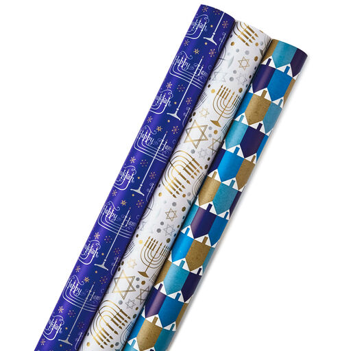 Iconic Hanukkah Designs 3-Pack Wrapping Paper Assortment, 140 sq. ft., 
