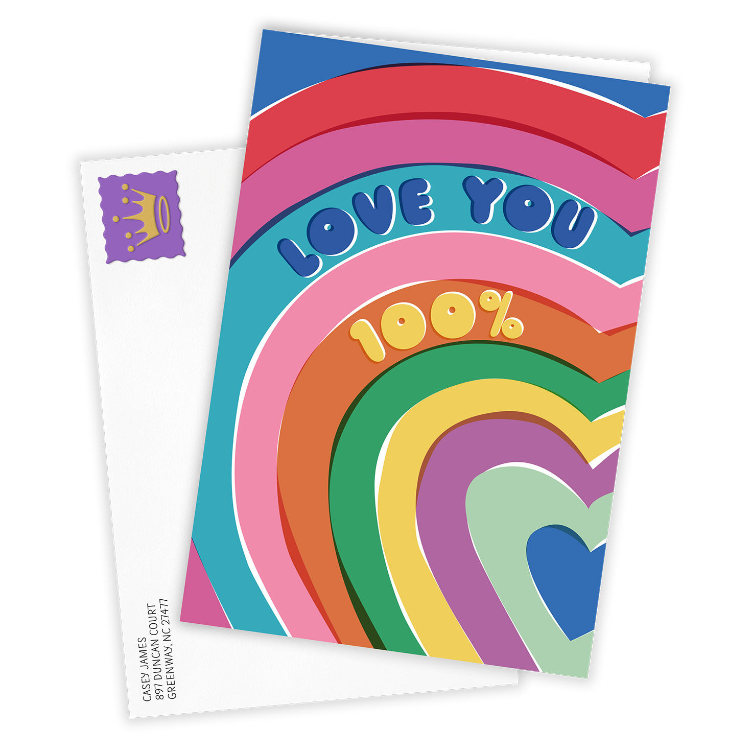 Colored Hearts Love You 100% Personalized Card Card Front with Envelope image number 2