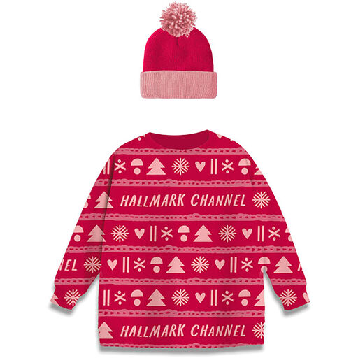 Hallmark Channel Knit Pattern Wine Sleeve and Hat, Set of 2, 