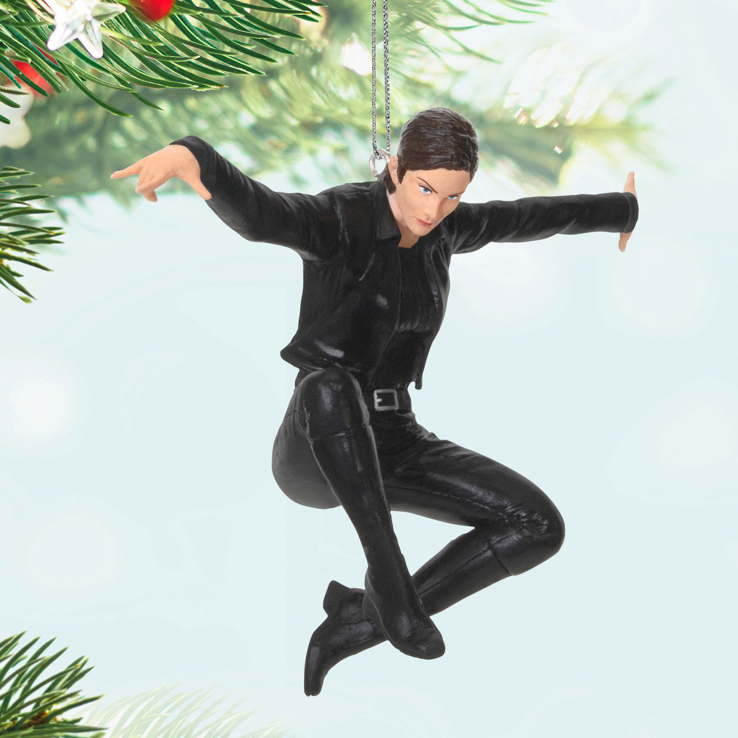 Matrix Woman Jumping in Black Keepsake Ornament hanging on tree image number 2