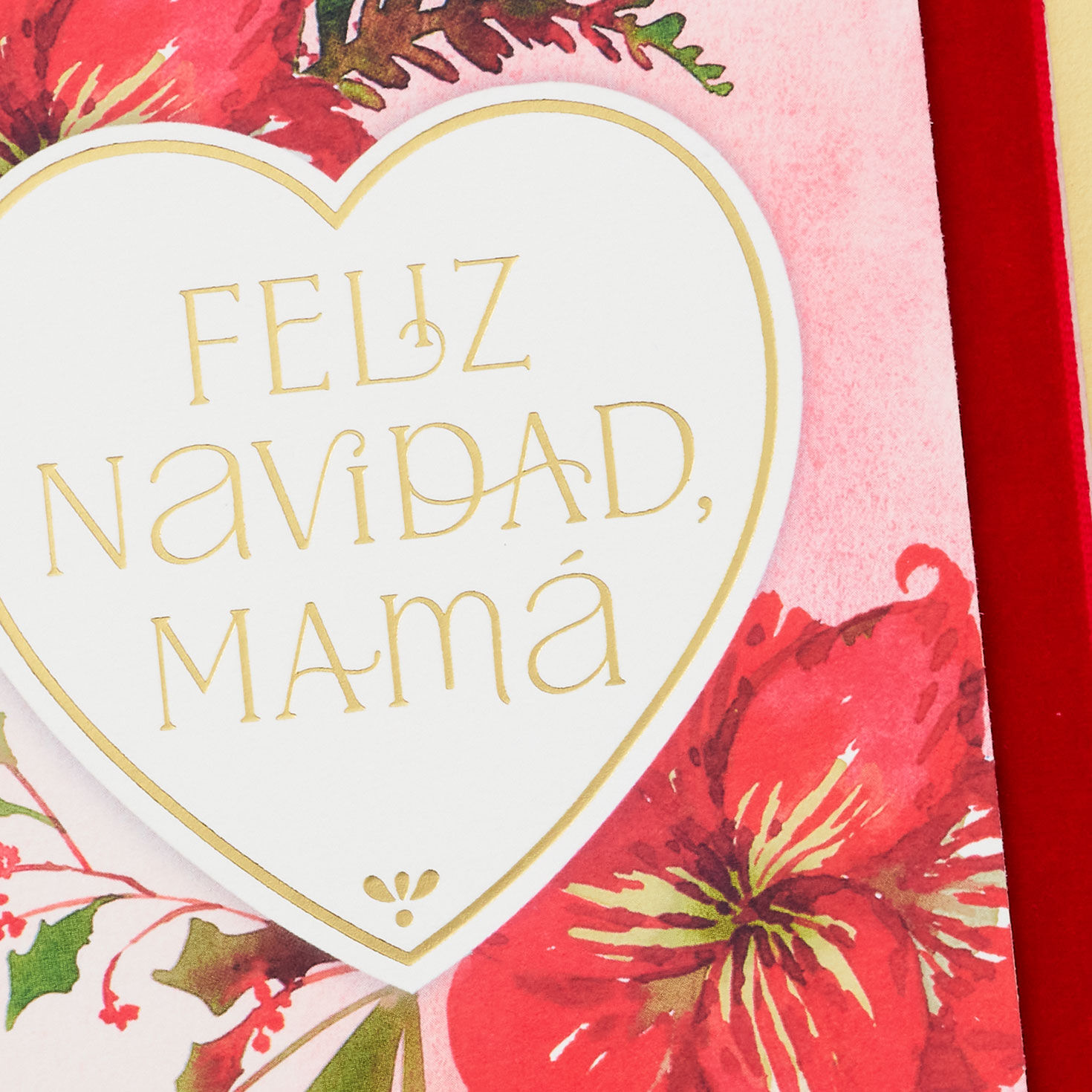 Red Floral Christmas Card in Spanish for Mom Card Front Detail image number 6