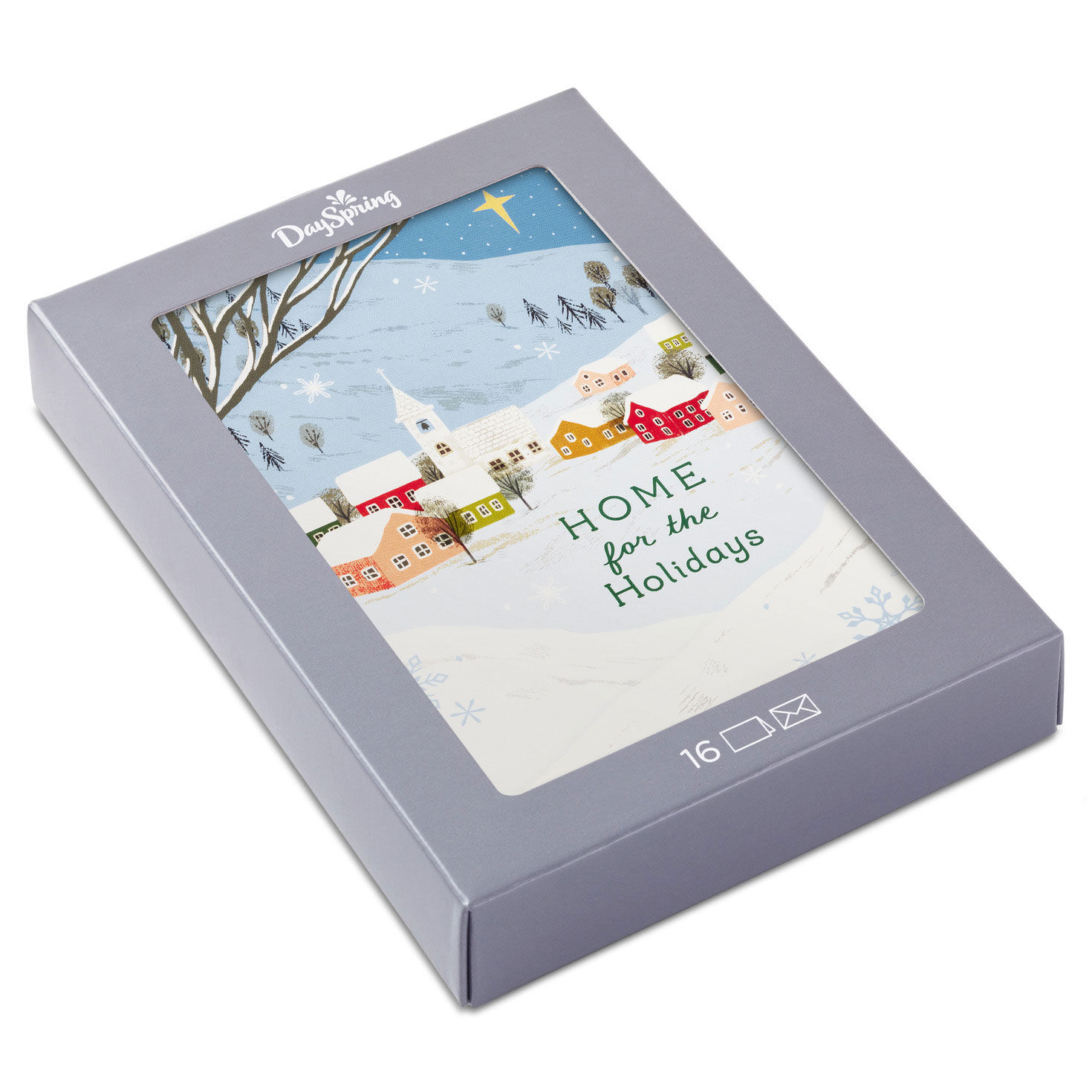 Home for the Holidays Village Religious Boxed Christmas Cards, Pack of 16