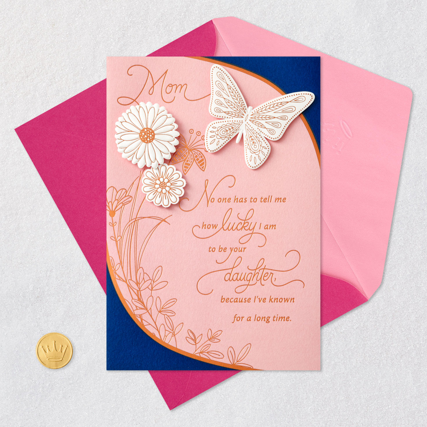Butterfly and Flowers Mother's Day Card From Daughter Card Front with Envelope and Gold Seal image number 6