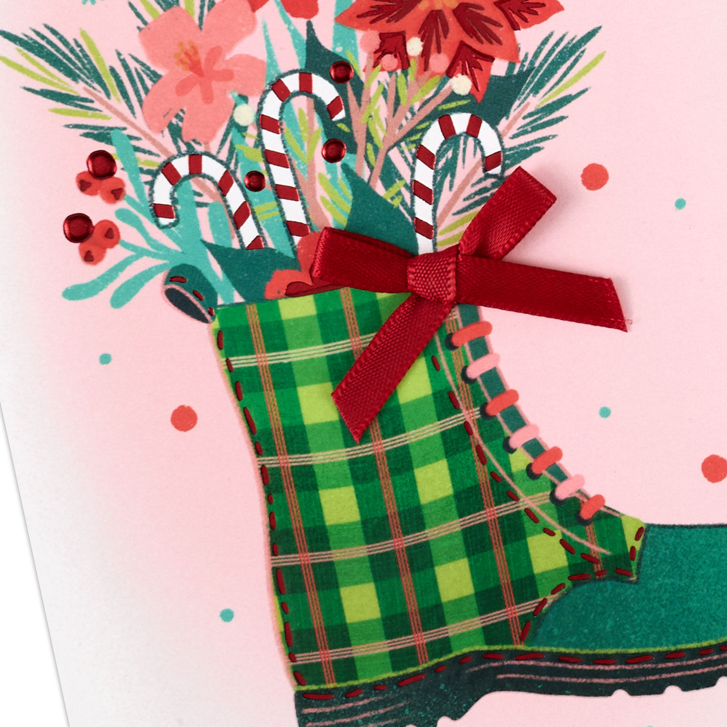 Plaid Boot Christmas Card for Granddaughter Card Front Detail image number 5