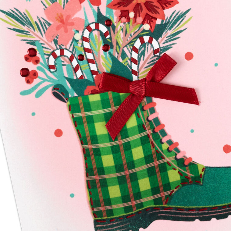 Plaid Boot Christmas Card for Granddaughter Card Front Detail image number 5