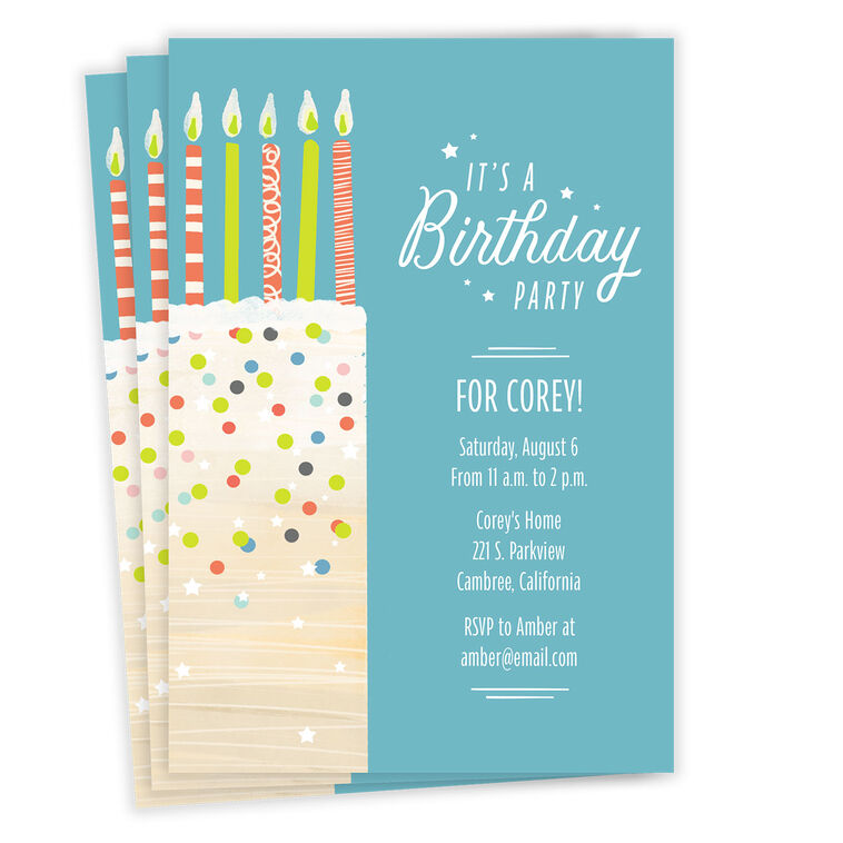 Confetti Birthday Cake Flat Birthday Invitation