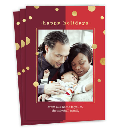 Gold Dots on Red Flat Holiday Photo Card, 
