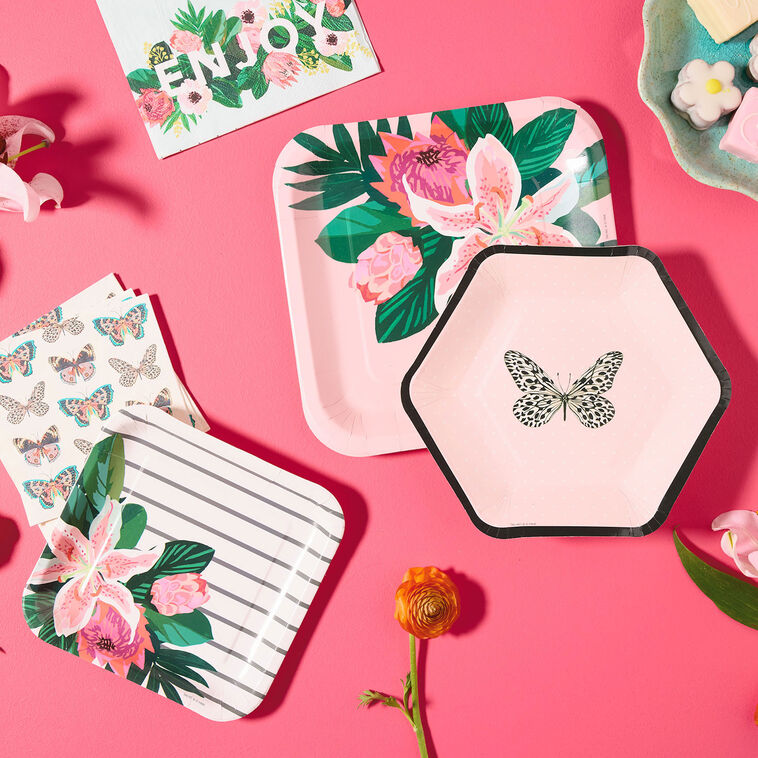 Lily Bouquet on Stripes Square Dessert Plates, Set of 8, , large image number 2