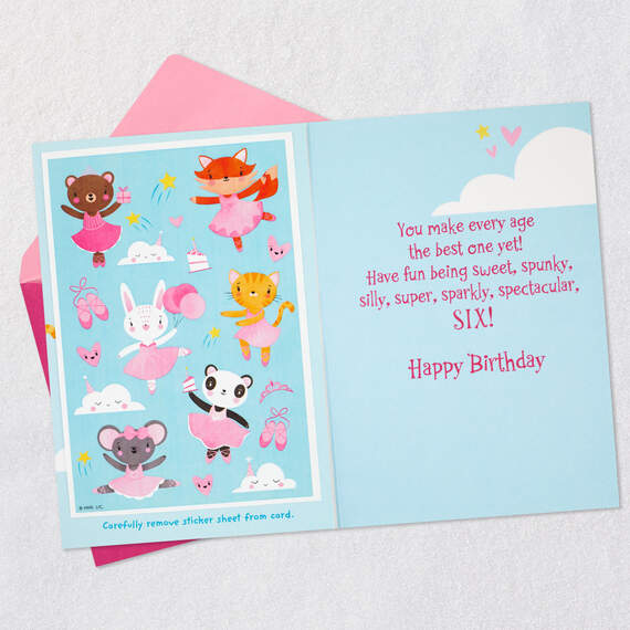 Sweet Six Ballerina Animals 6th Birthday Card With Stickers, , large image number 3