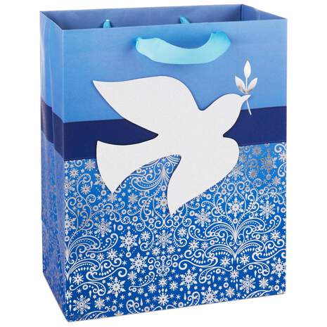Peace Dove on Blue Snowflakes Large Hanukkah Gift Bag, 13", , large