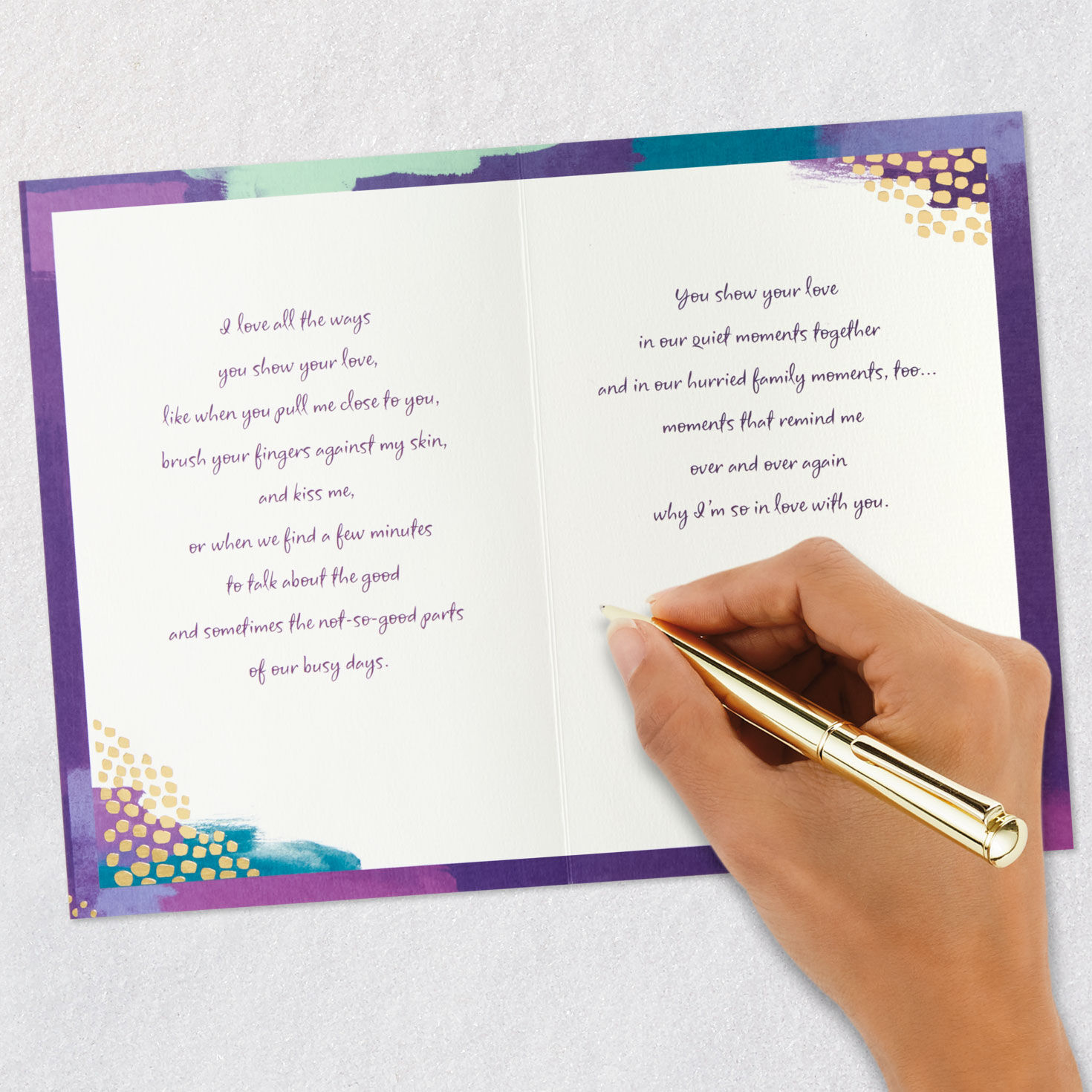 Purple and Gold Hearts Romantic Love Card Signing card image number 7