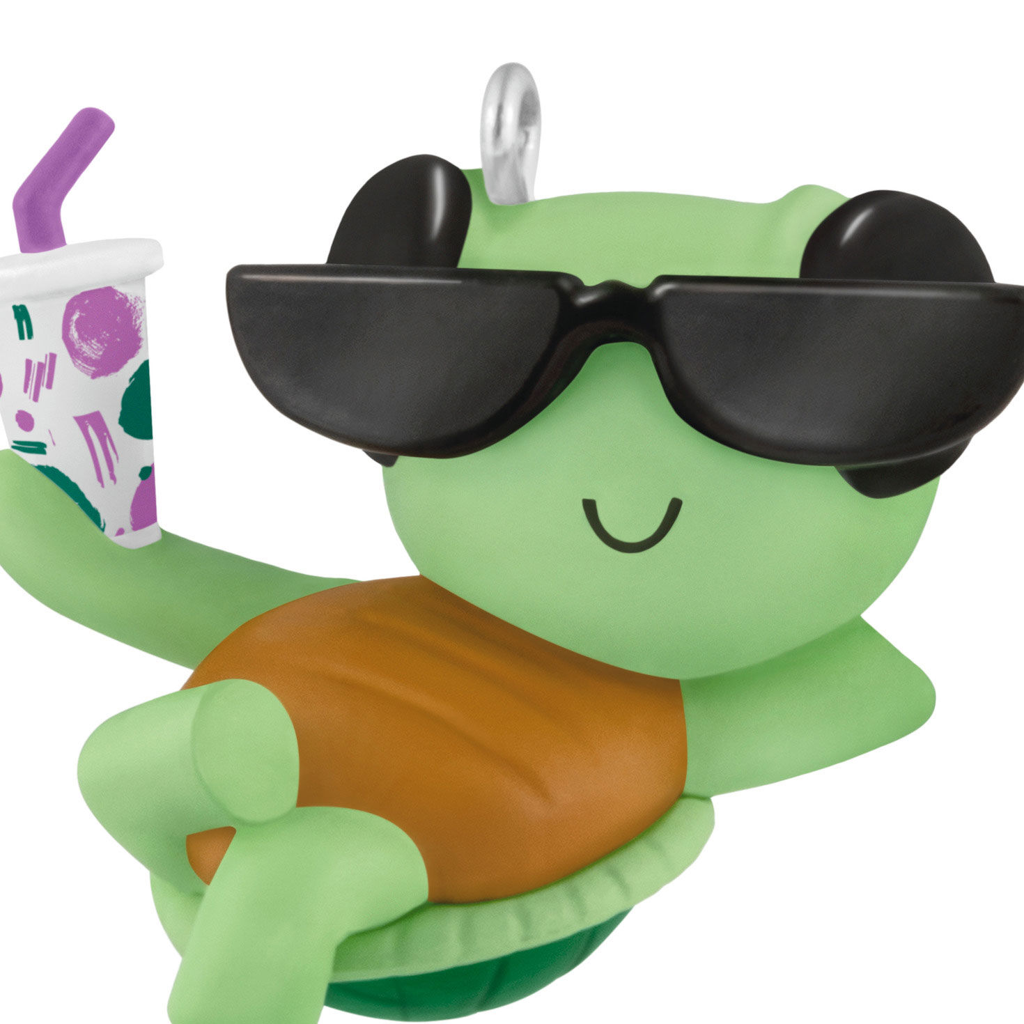 Turtle With Sunglasses and drink Keepsake Ornament closeup view image number 5