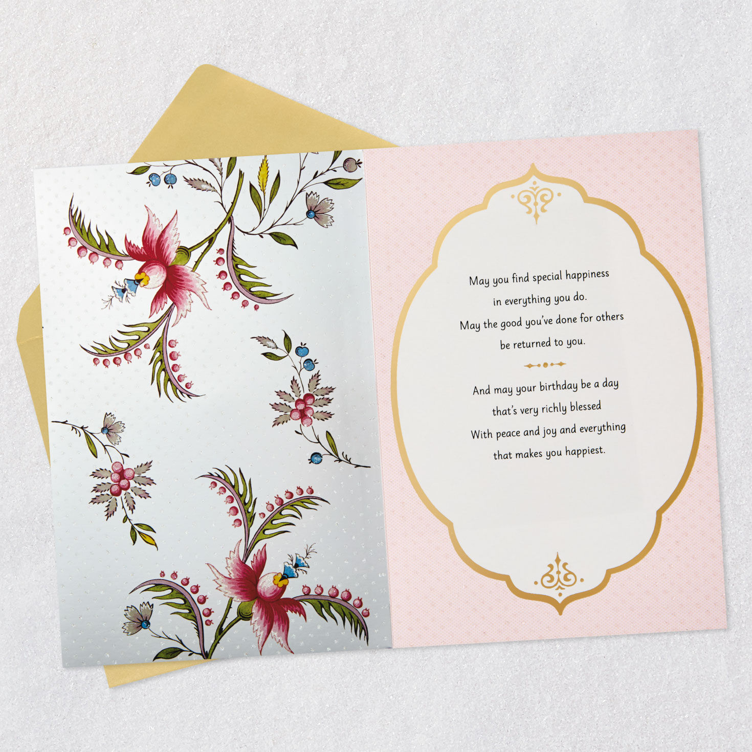Pink and Green Floral Birthday Card Open card with envelope image number 3