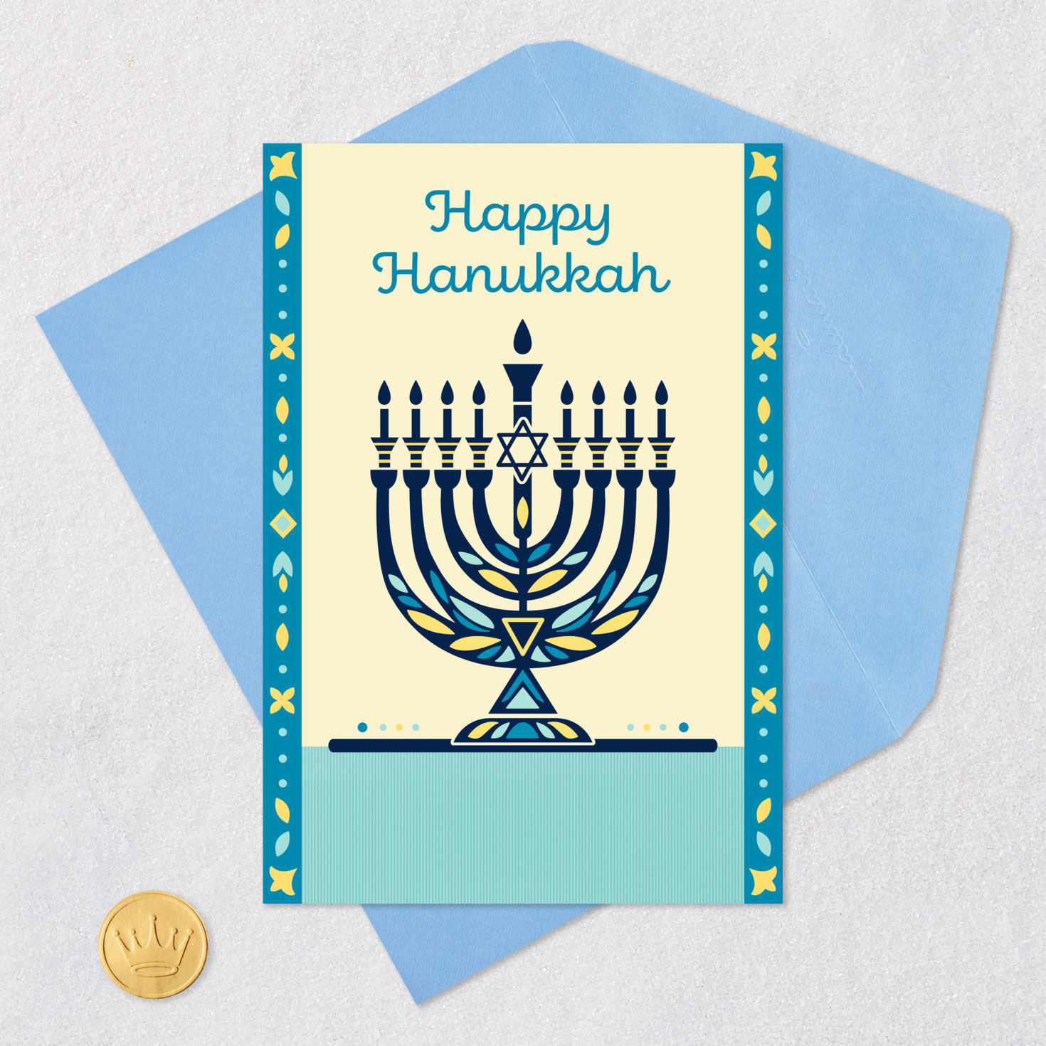 Star of David Menorah 99-cent Happy Hanukkah Card Card Front with Envelope and Gold Seal image number 5
