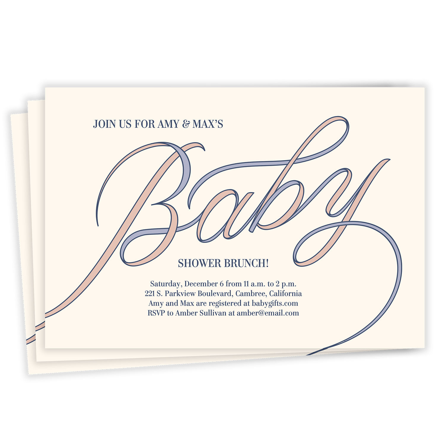 Timeless Script Flat Baby Shower Invitation