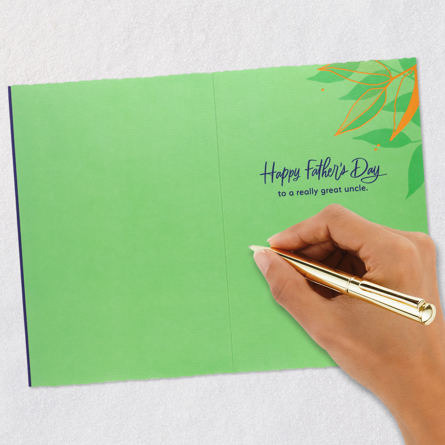 Leaves on Blue Father's Day Card for Uncle signing card image number 6