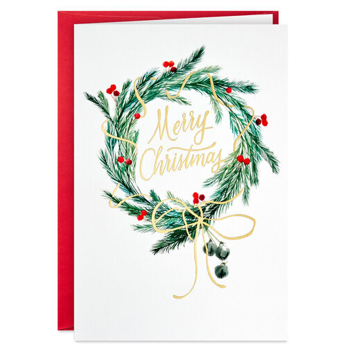 Pine and Berry Wreath Packaged Christmas Cards, Set of 5, 