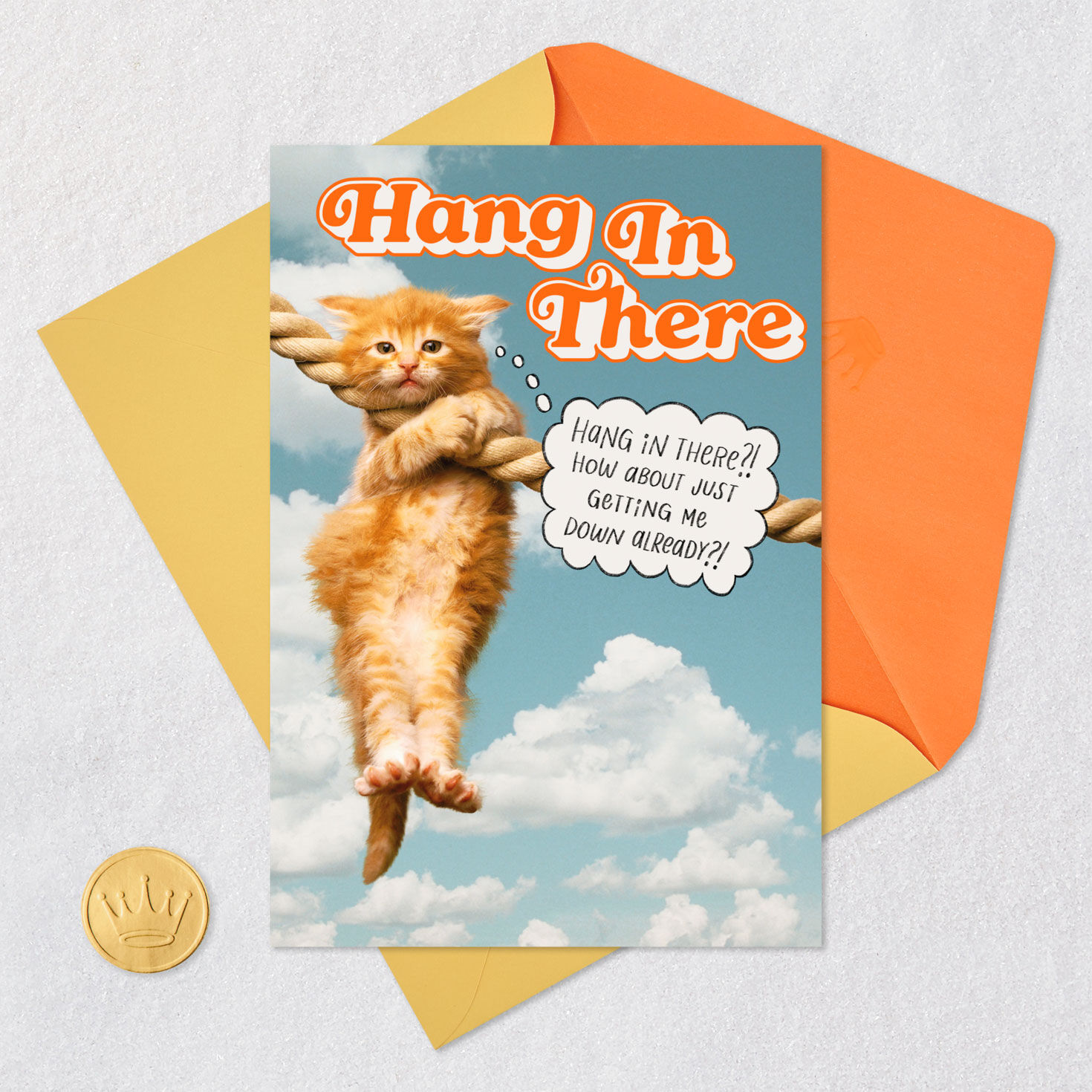 Kitty Hanging Onto Rope Encouragement Card Card Front with Envelope and Gold Seal image number 5
