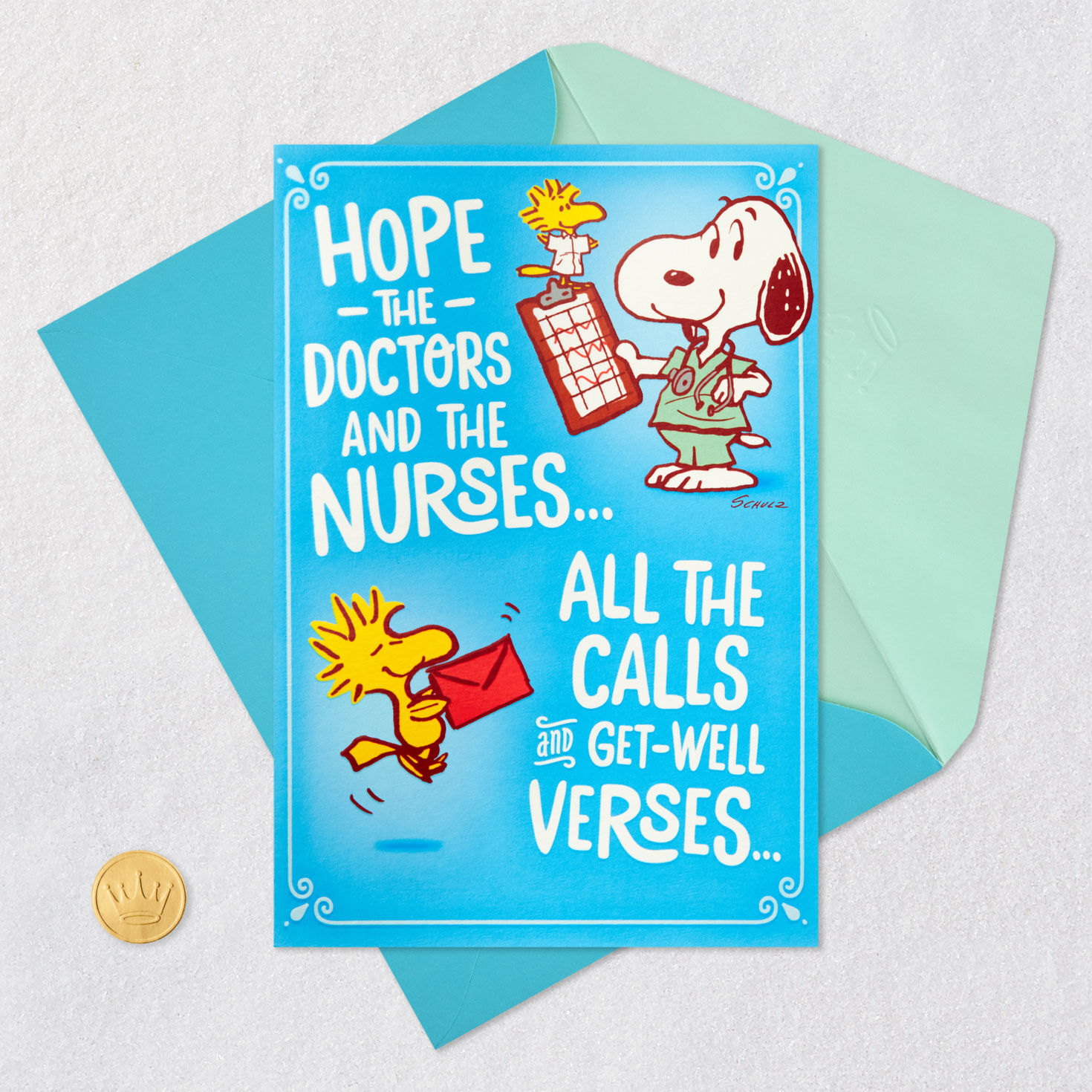 Peanuts Snoopy Doctor Get Well Soon Card Card Front with Envelope and Gold Seal image number 6
