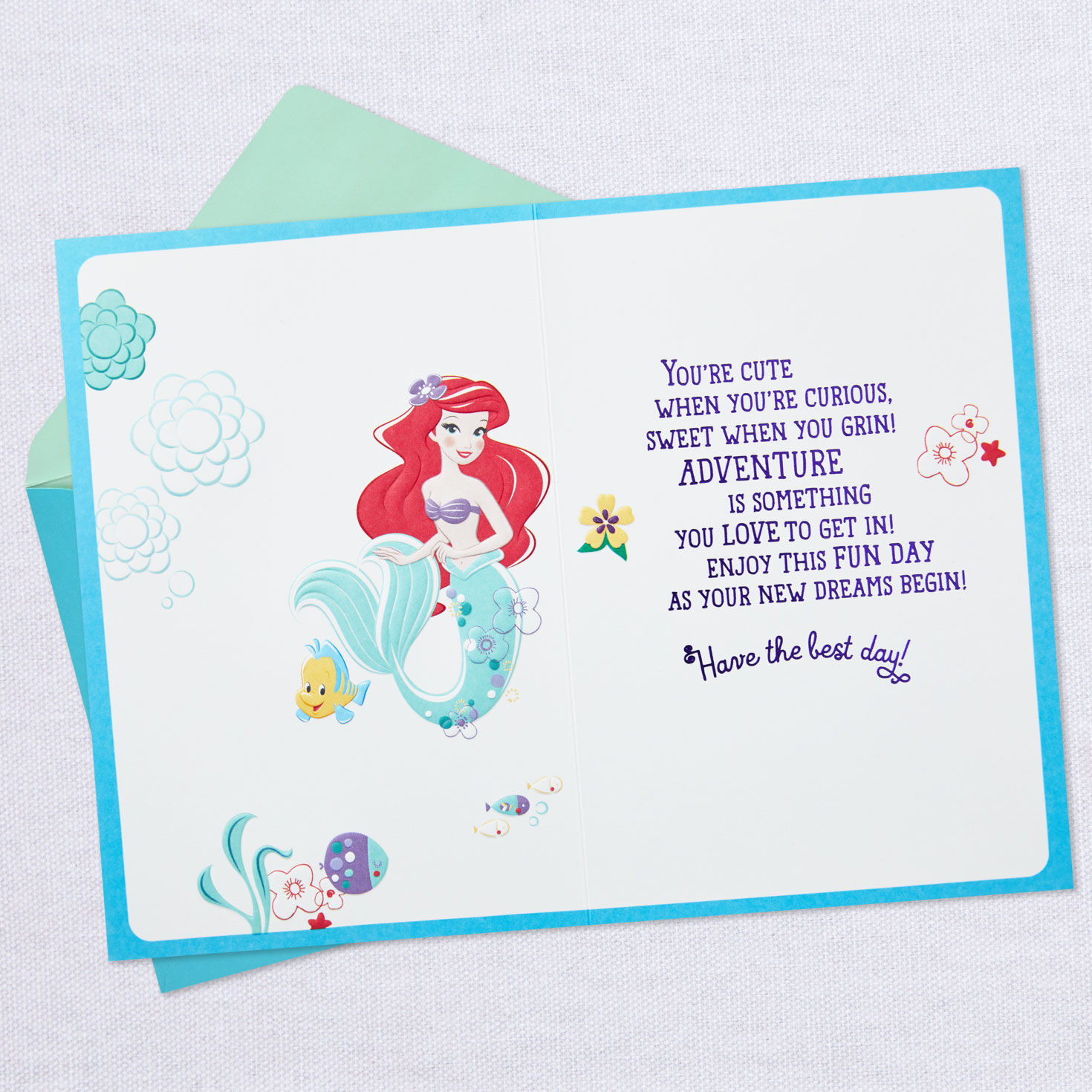 Disney Little Mermaid Ariel Birthday Card for Her Open card with envelope image number 3