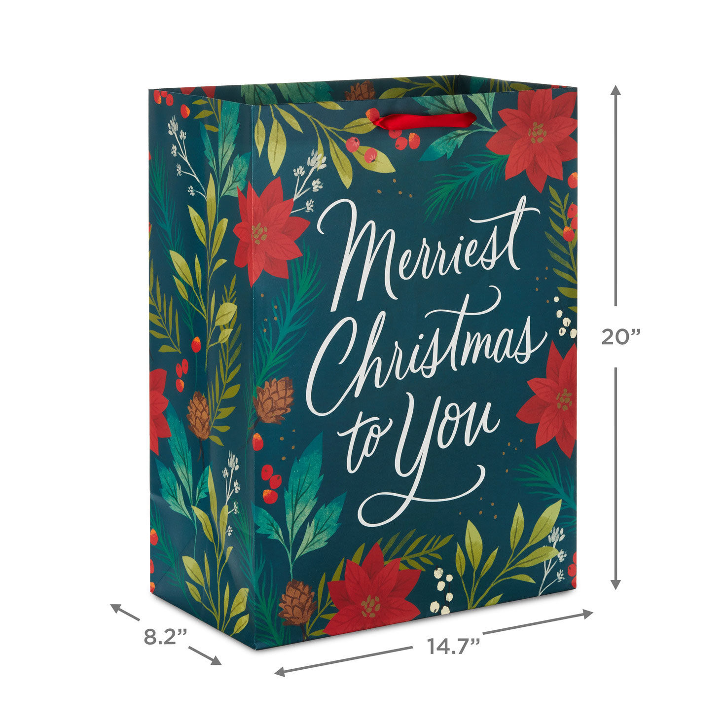 20 Merriest Christmas With Poinsettias Jumbo Gift Bag Gift Bags Hallmark