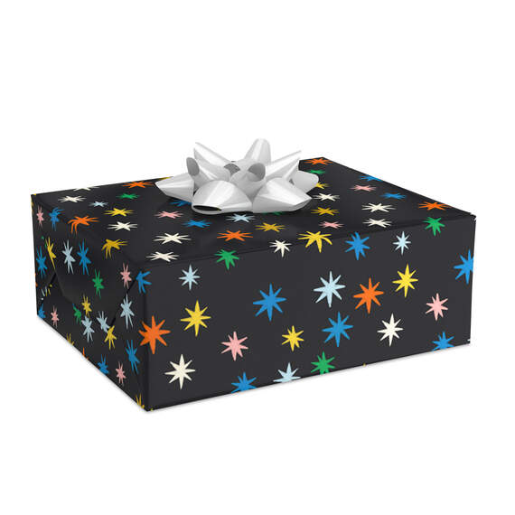 Colorful Stars on Black Wrapping Paper, 20 sq. ft., , large image number 2