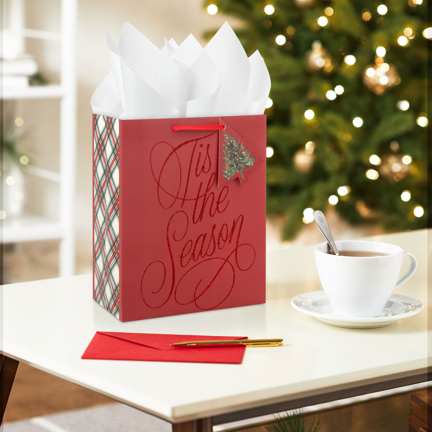 Tis the Season on Dark Red Medium Holiday Gift Bag in use image number 2