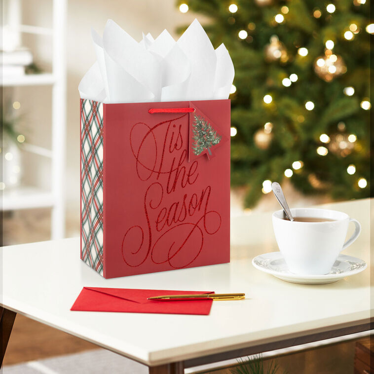 Tis the Season on Dark Red Medium Holiday Gift Bag in use image number 2