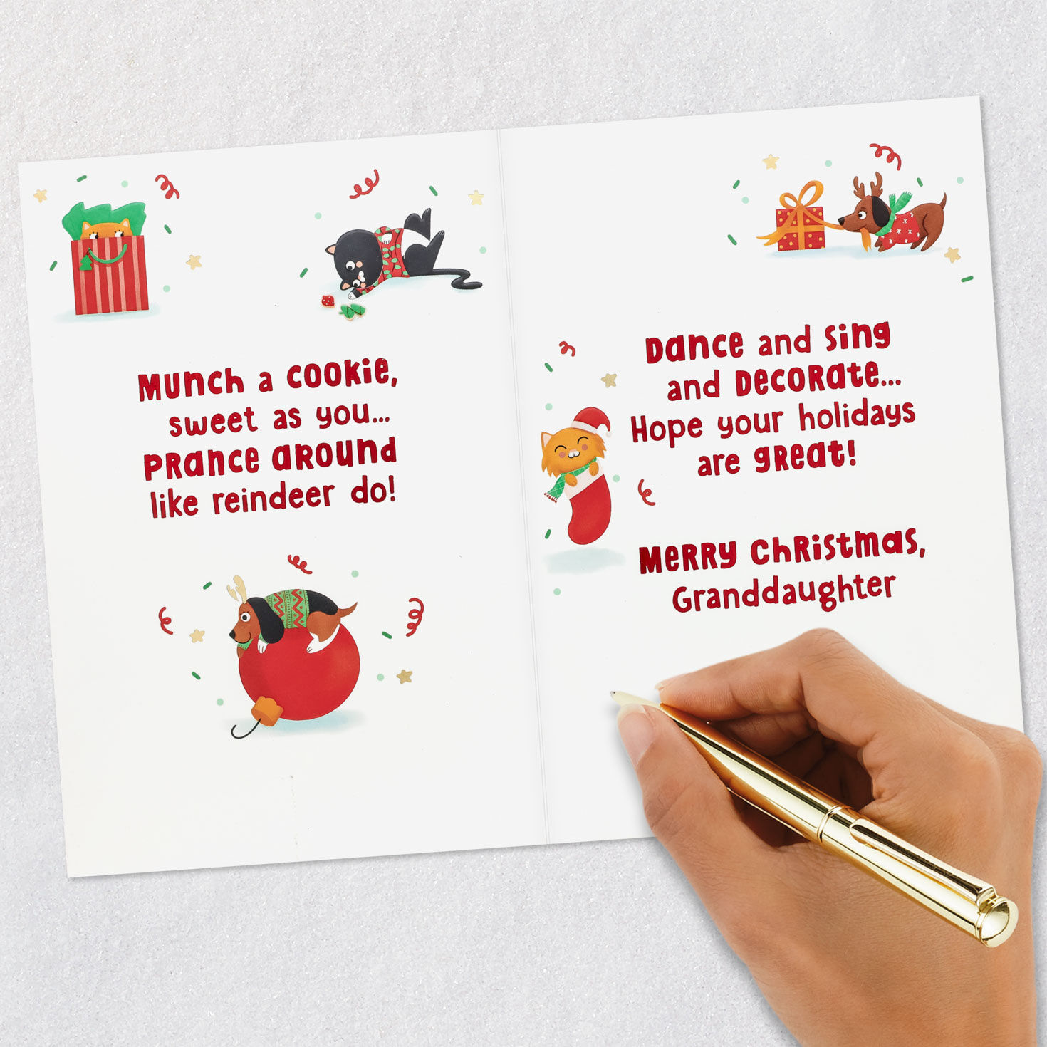 Cute Cats and Dogs Christmas Card for Granddaughter Signing card image number 7