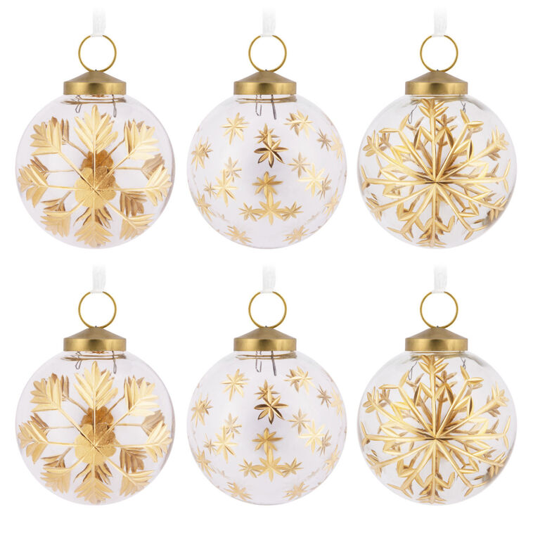 Signature Gold-Etched Glass Hallmark Ornaments, Set of 6