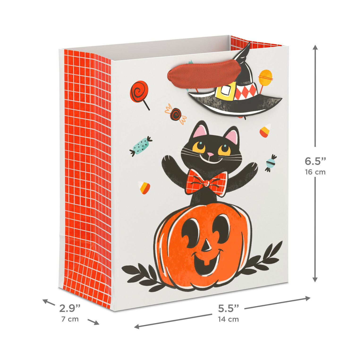 Storybook Cat in Pumpkin Small Halloween Gift Bag measurement image number 3