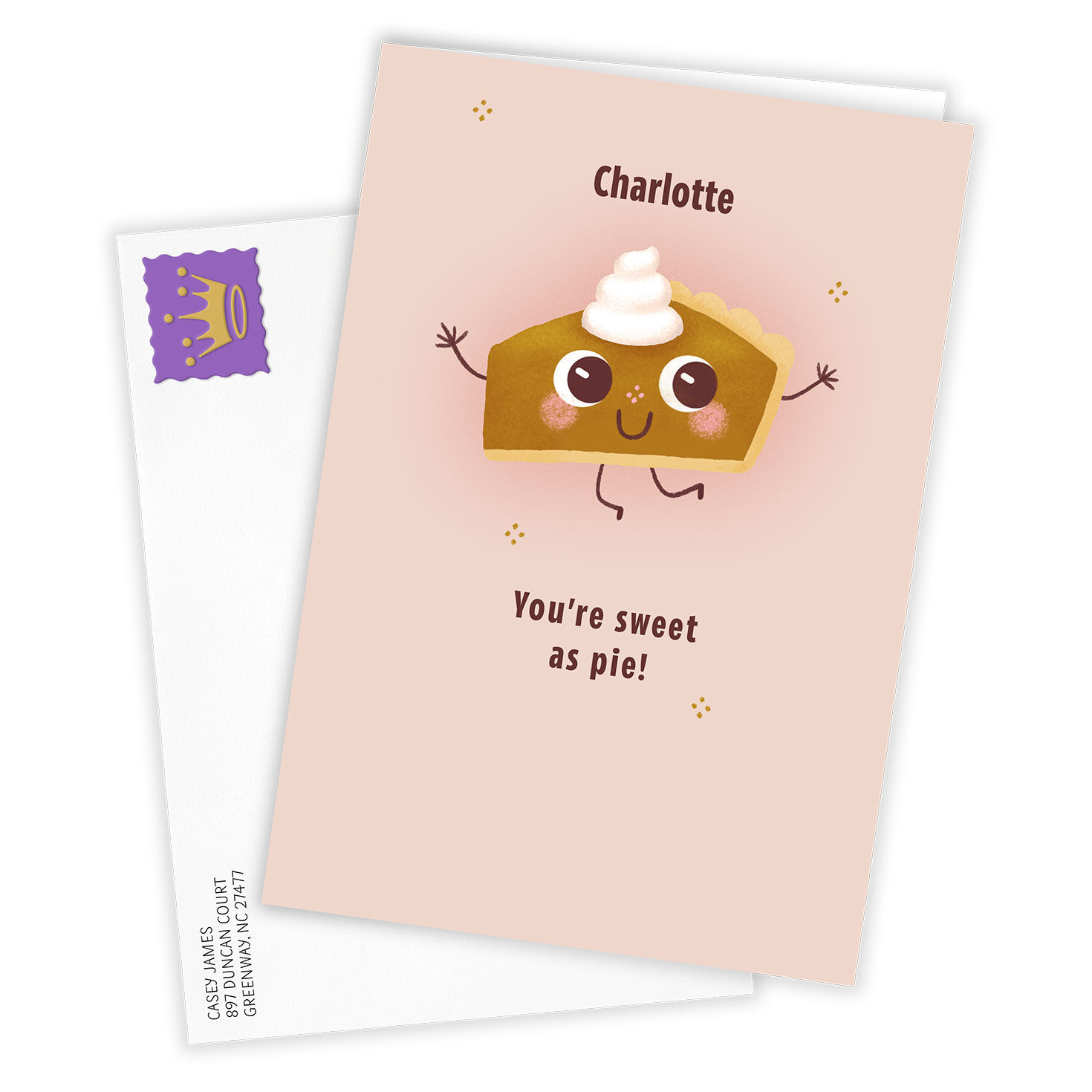 Pie Slice with Face Personalized Thanksgiving Card Card Front with Envelope image number 2