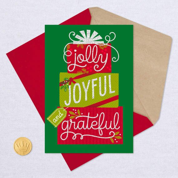 Jolly and Joyful Because of You Christmas Thank-You Card, , large image number 5