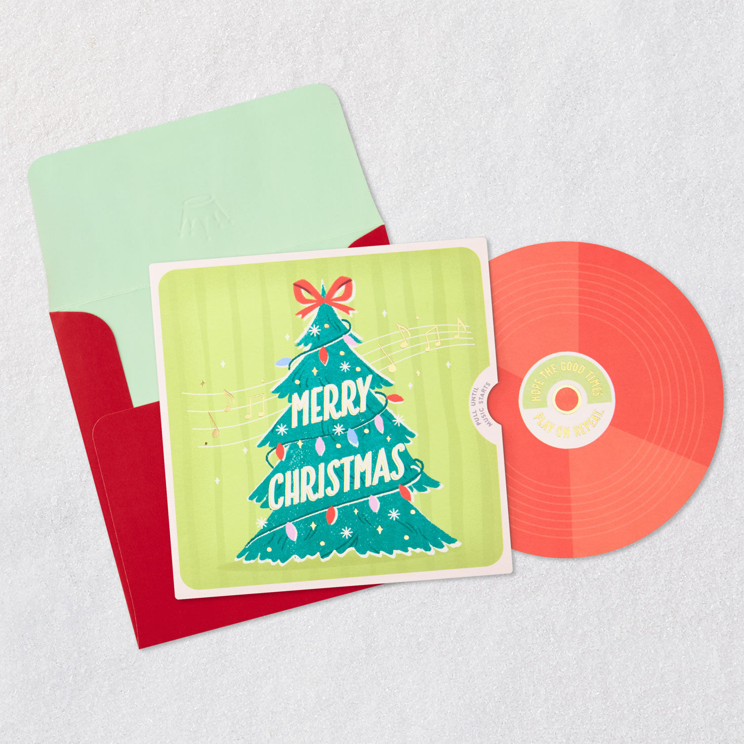 Vintage Record in Sleeve Musical Christmas Card Open card with envelope image number 3