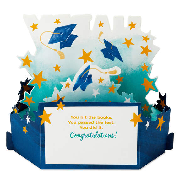 Happy Graduation Caps and Stars Musical 3D Pop-Up Graduation Card With Light, , large image number 2