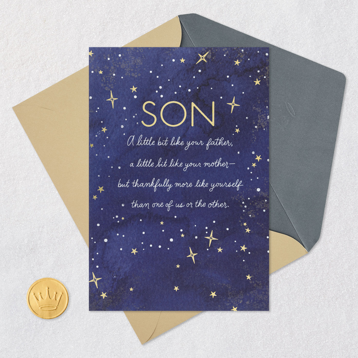 Starry Night Sky Parent Birthday Card for Son Card Front with Envelope and Gold Seal image number 5
