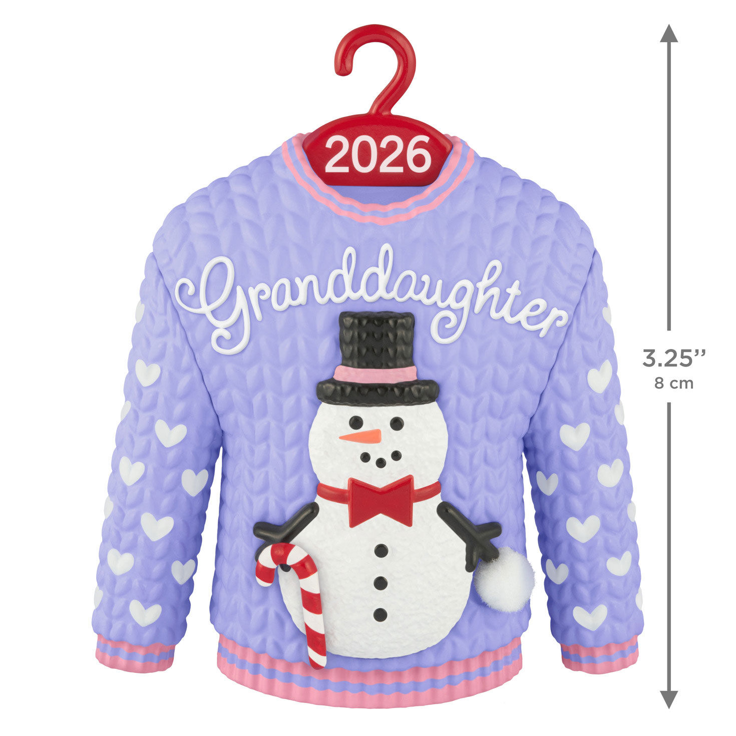 Granddaughter Snowman Purple Sweater Ornament measurement image number 3