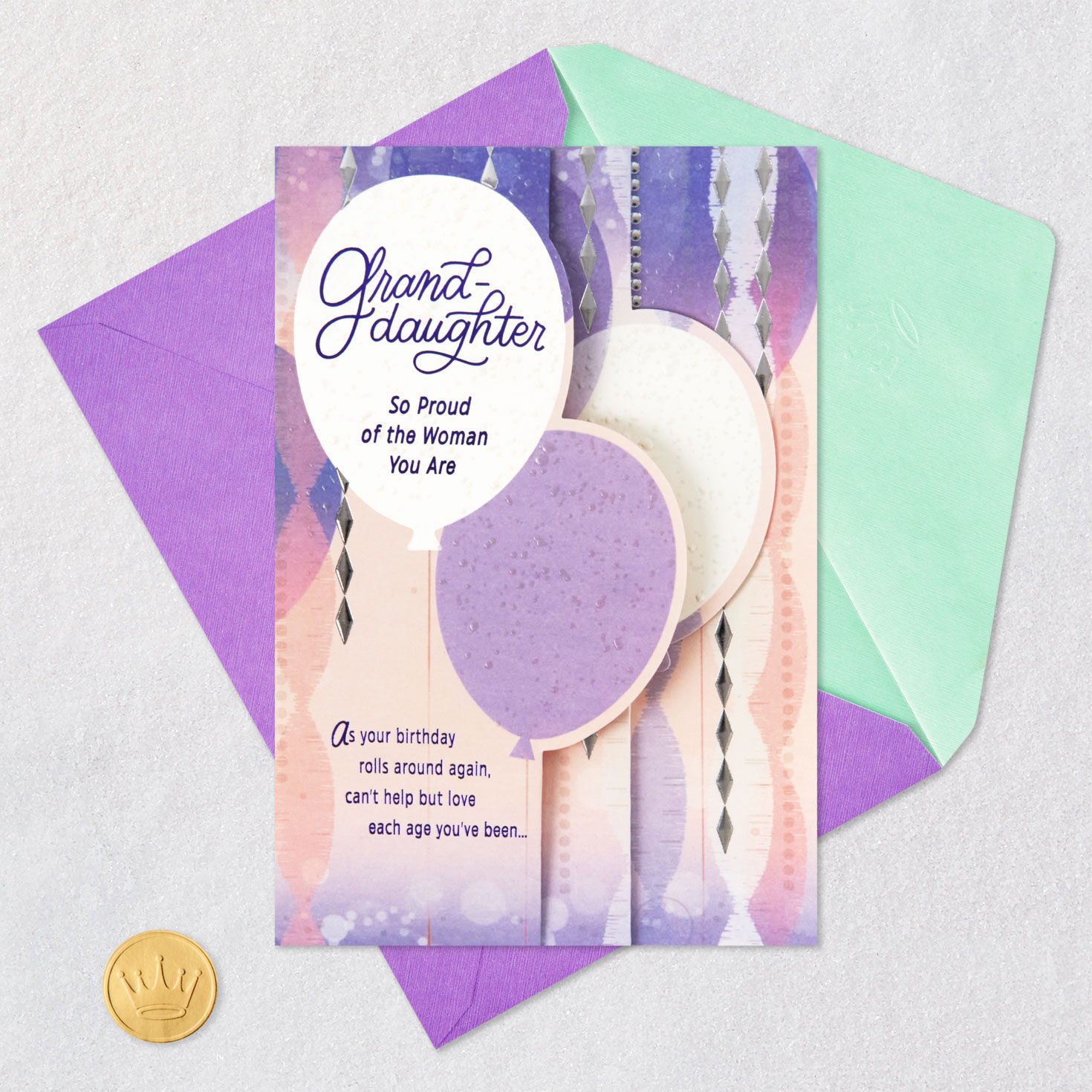 Balloons and Streamers Granddaughter Birthday Card Card Front with Envelope and Gold Seal image number 8