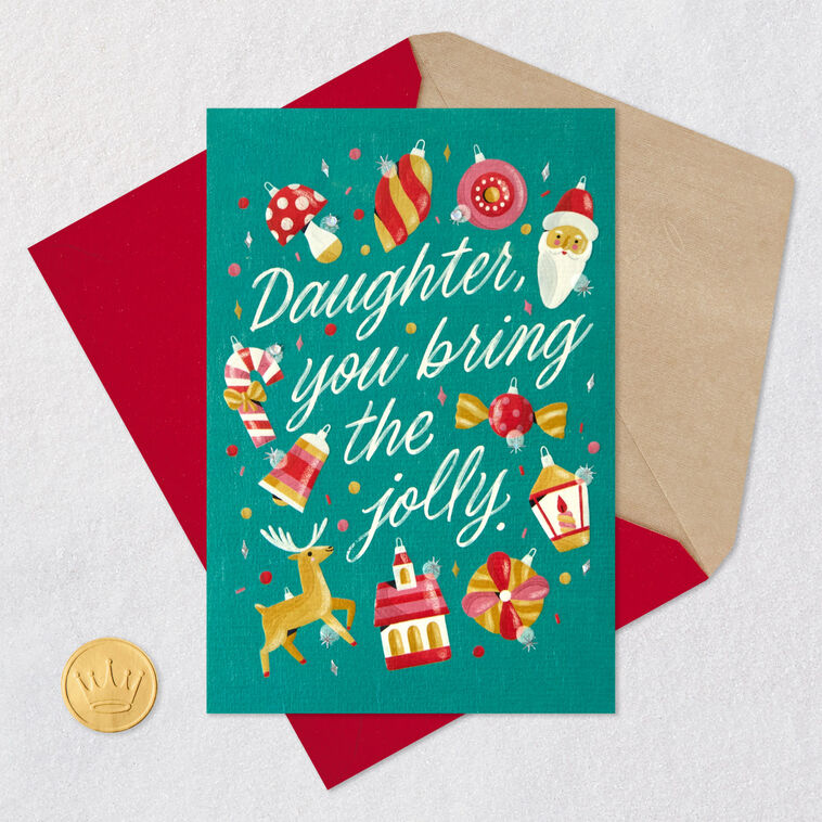 Holiday Ornaments Daughter Christmas Card Card Front with Envelope and Gold Seal image number 6