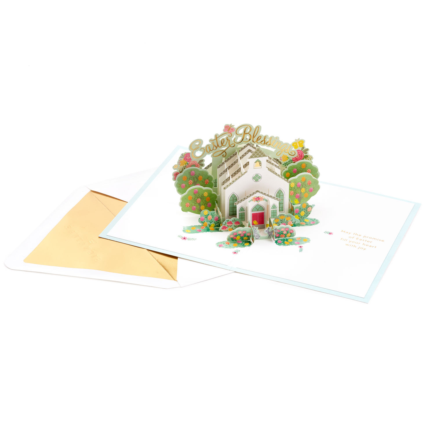 Chapel and Spring Flowers Pop-Up Easter Card Open card with envelope image number 2