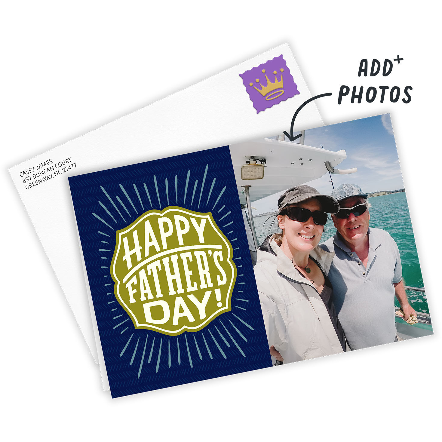 Green Plaque on Blue Personalized Father's Day Card Card Front with Envelope image number 2