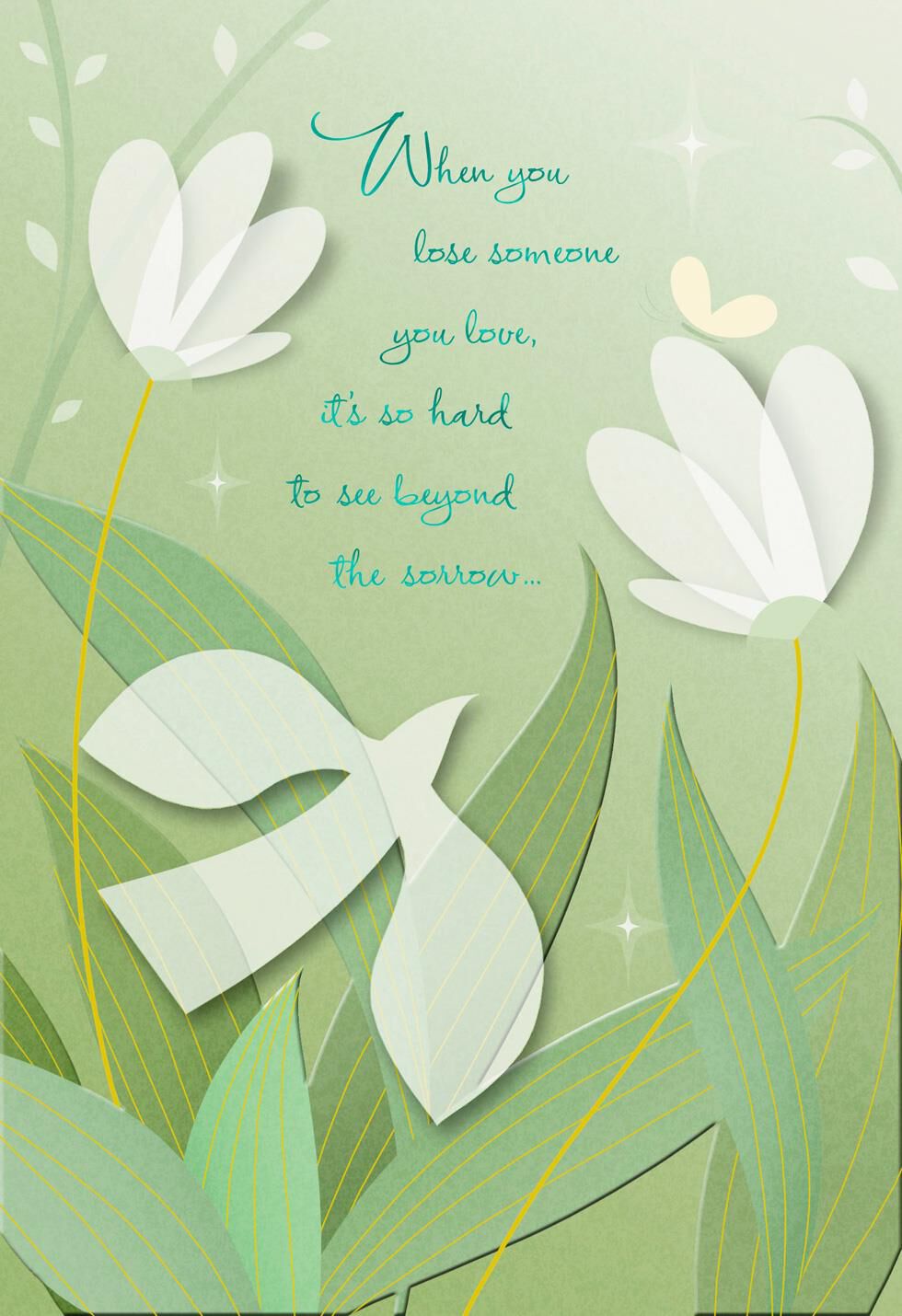 White Doves and Flowers Sympathy Card