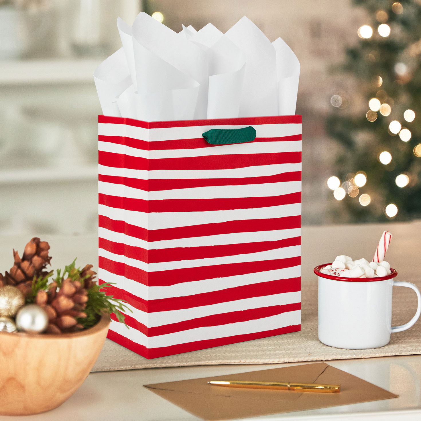 9.6 Red and White Stripes Medium Christmas Gift Bag Gift Bags Hallmark
