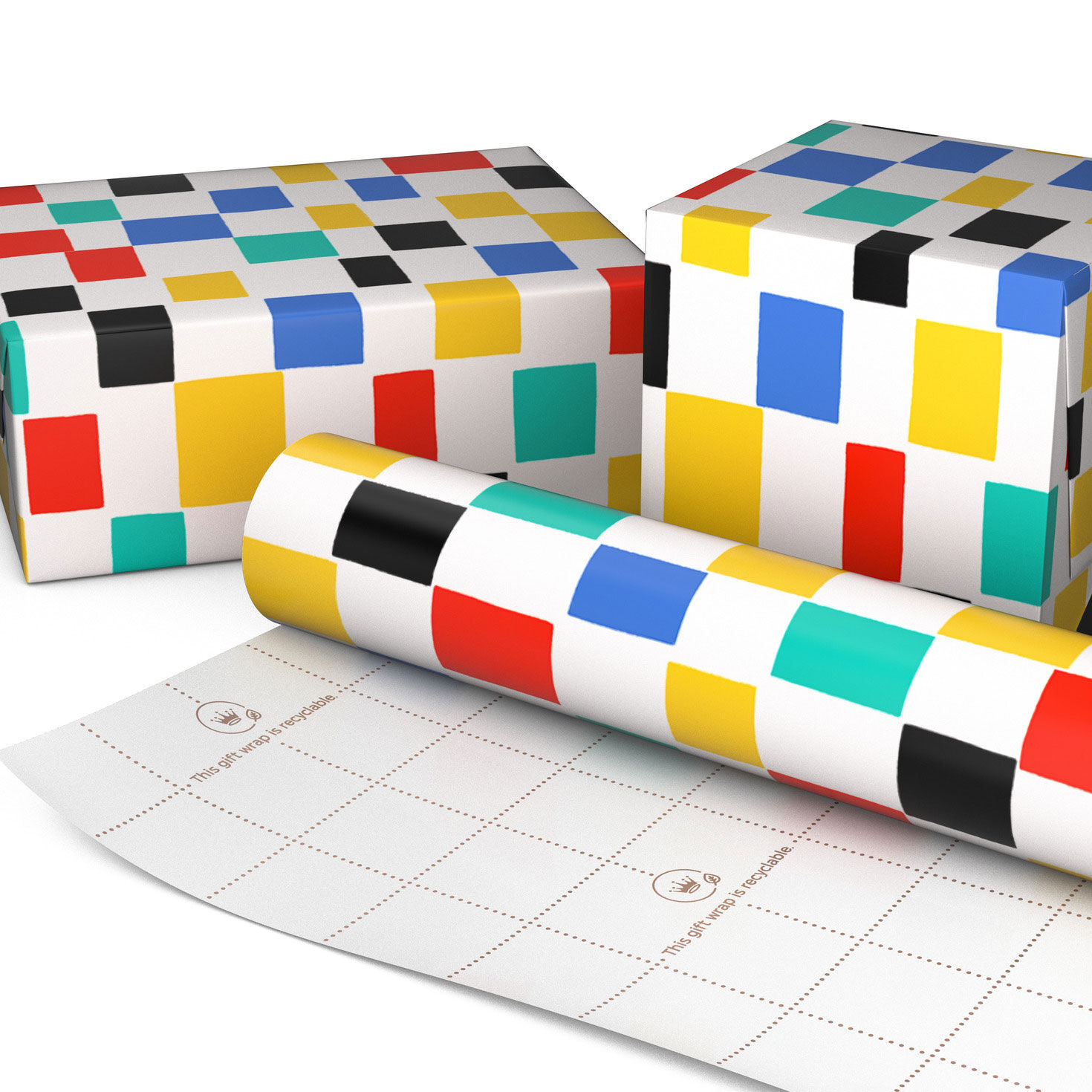 Colorful Checks on White Gift Wrap Roll Wrapped pkg image number 2