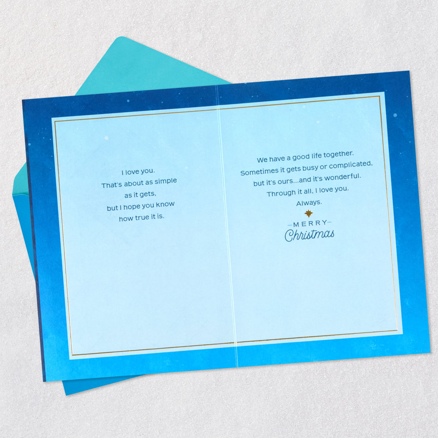 Gold Stars on Blue Christmas Card Open card with envelope image number 4