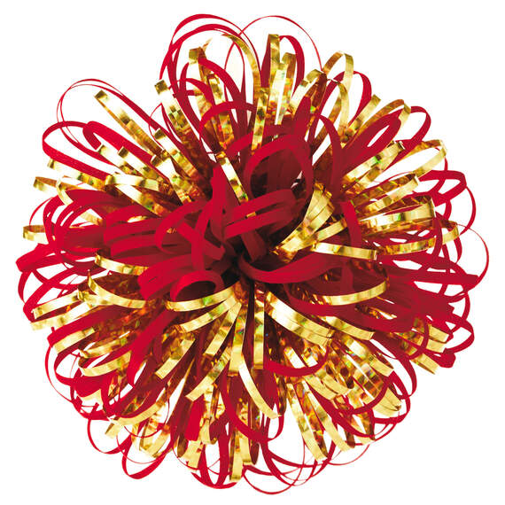 Red and Metallic Gold Looped Pom-Pom Gift Bow, 5"