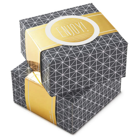 4" Gray Geometric 2-Pack Gift Boxes With Gold Bands
