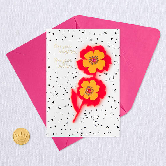 One Year Brighter and Bolder Floral Birthday Card With Removable Pin, , large image number 5