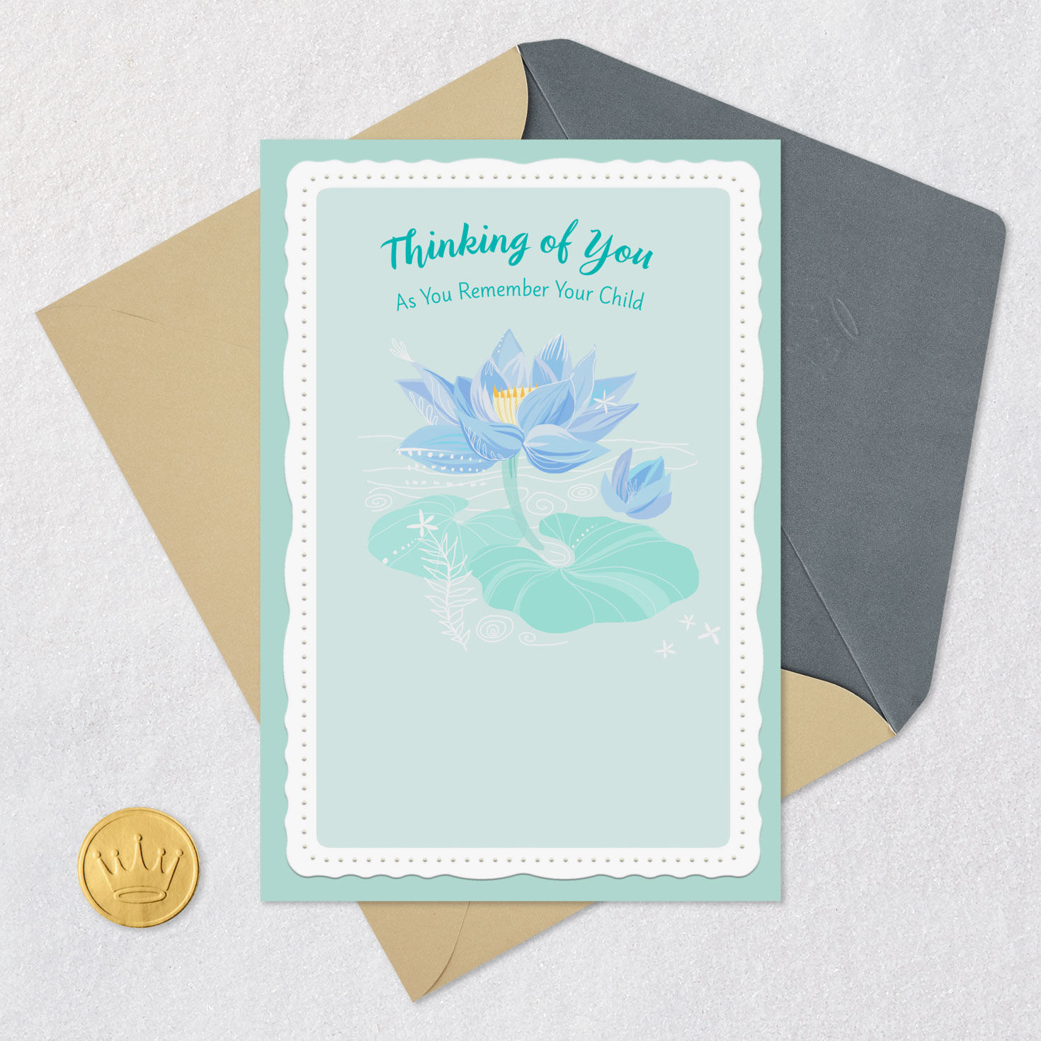 Water Lily Sympathy Card for Loss of Child Card Front with Envelope and Gold Seal image number 6